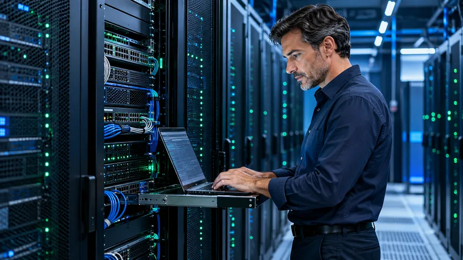 Specialista IT al lavoro in un data center