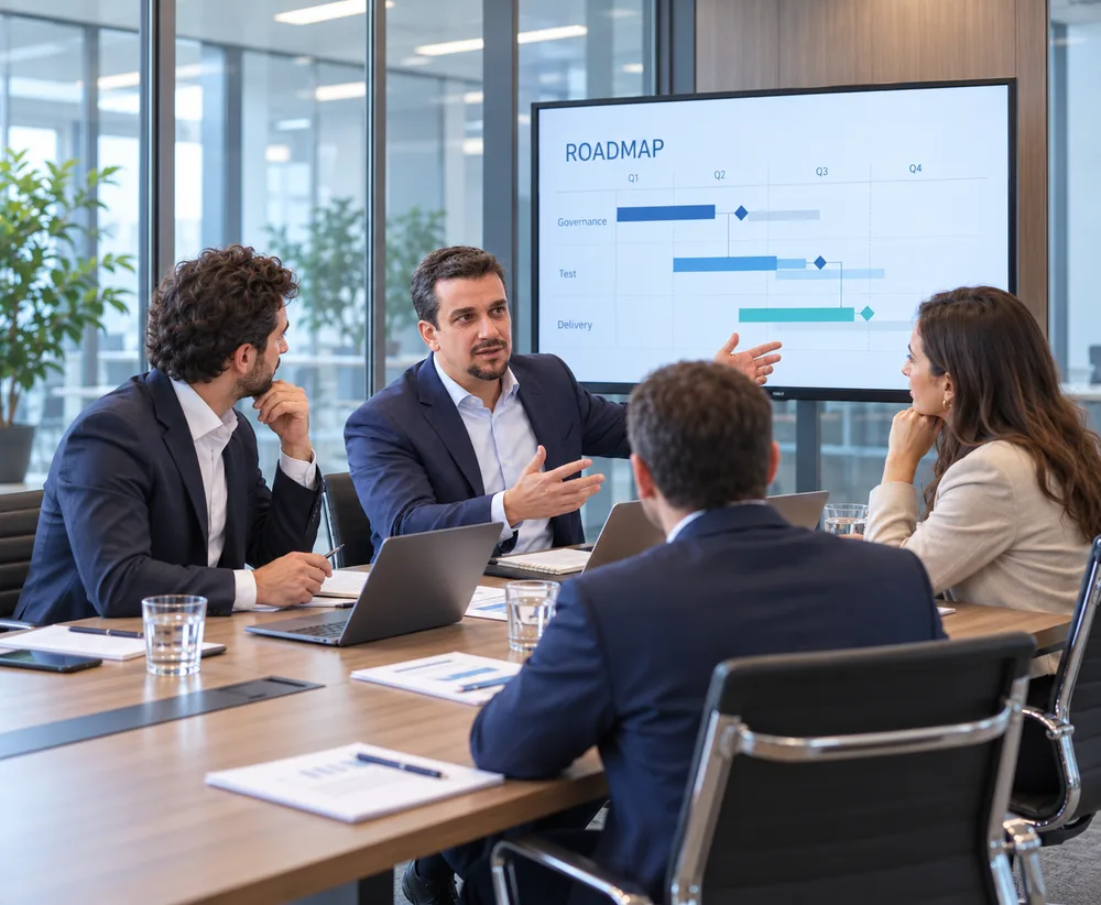 Team di IT Value Partner discute la roadmap di governance, test e delivery